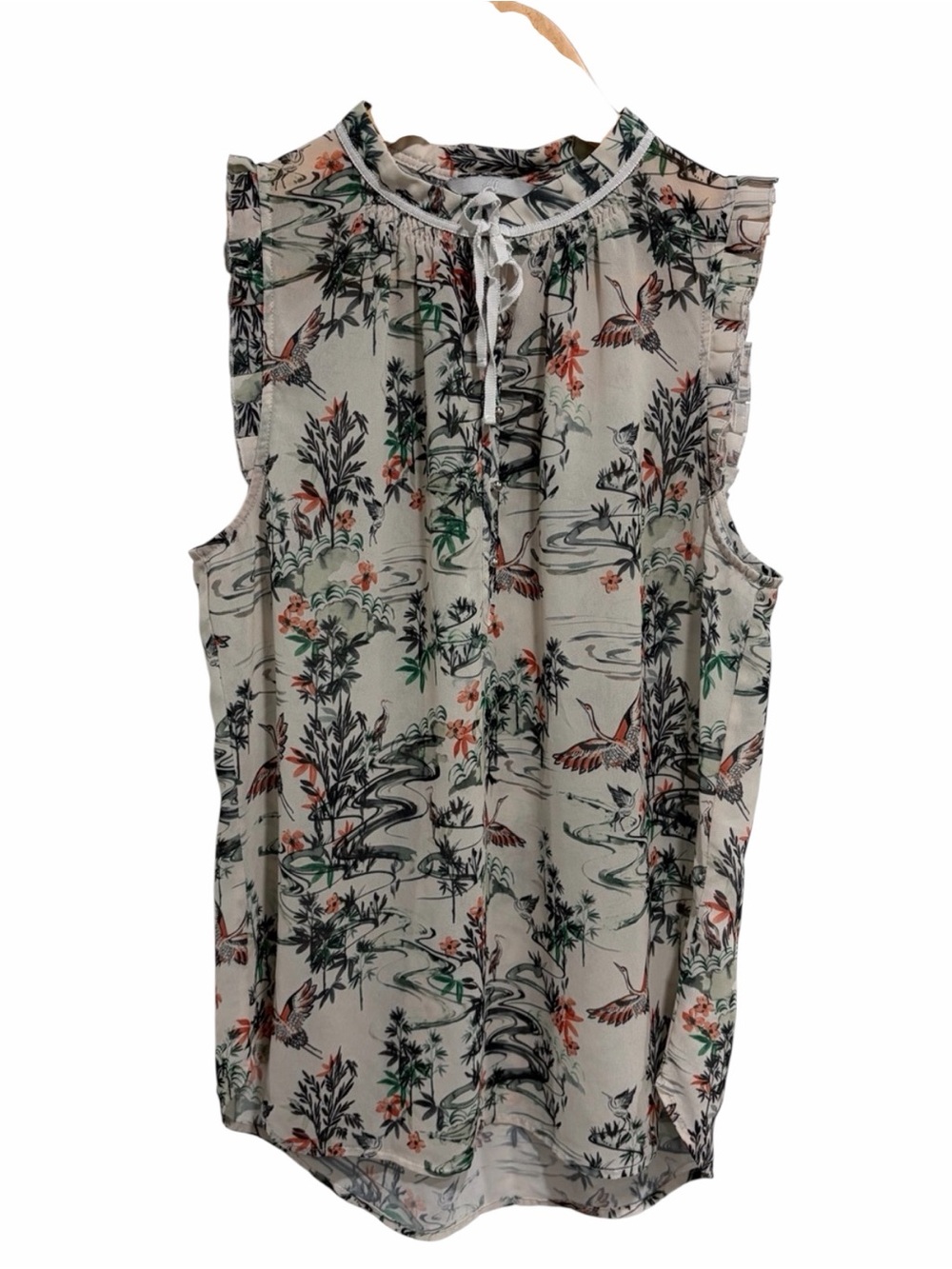 H&M Cream Floral & Bird Print Sleeveless Blouse